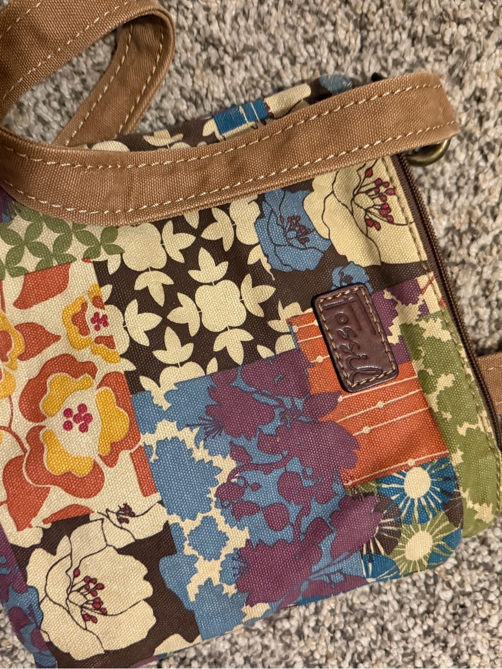 Vintage Fossil Multicolor Canvas Crossbody Messenger Bag Purse - Picture 3 of 6